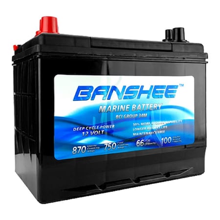 BANSHEE Banshee 34M-Banshee-02 12V Deep Cycle Marine Battery for Replacement Optima 34M - Group Size 34 34M-Banshee-02